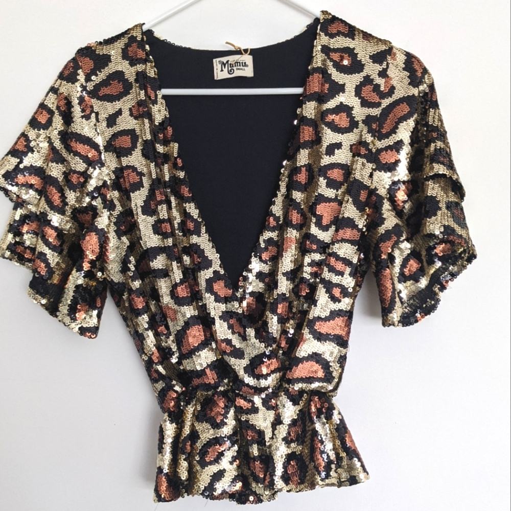 Sequin Cheetah Print Top